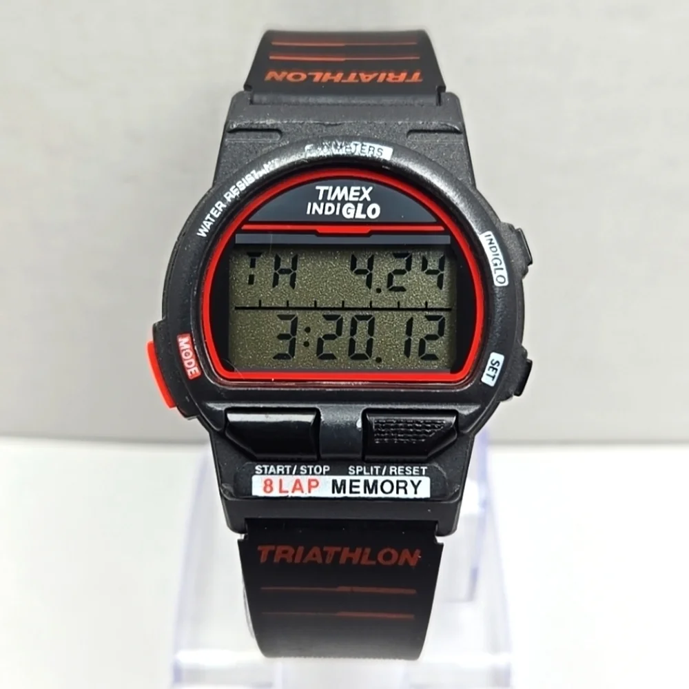 Vintage Timex 8 Lap Ironman Triathlon Digital 36mm Watch Indiglo Red New Battery